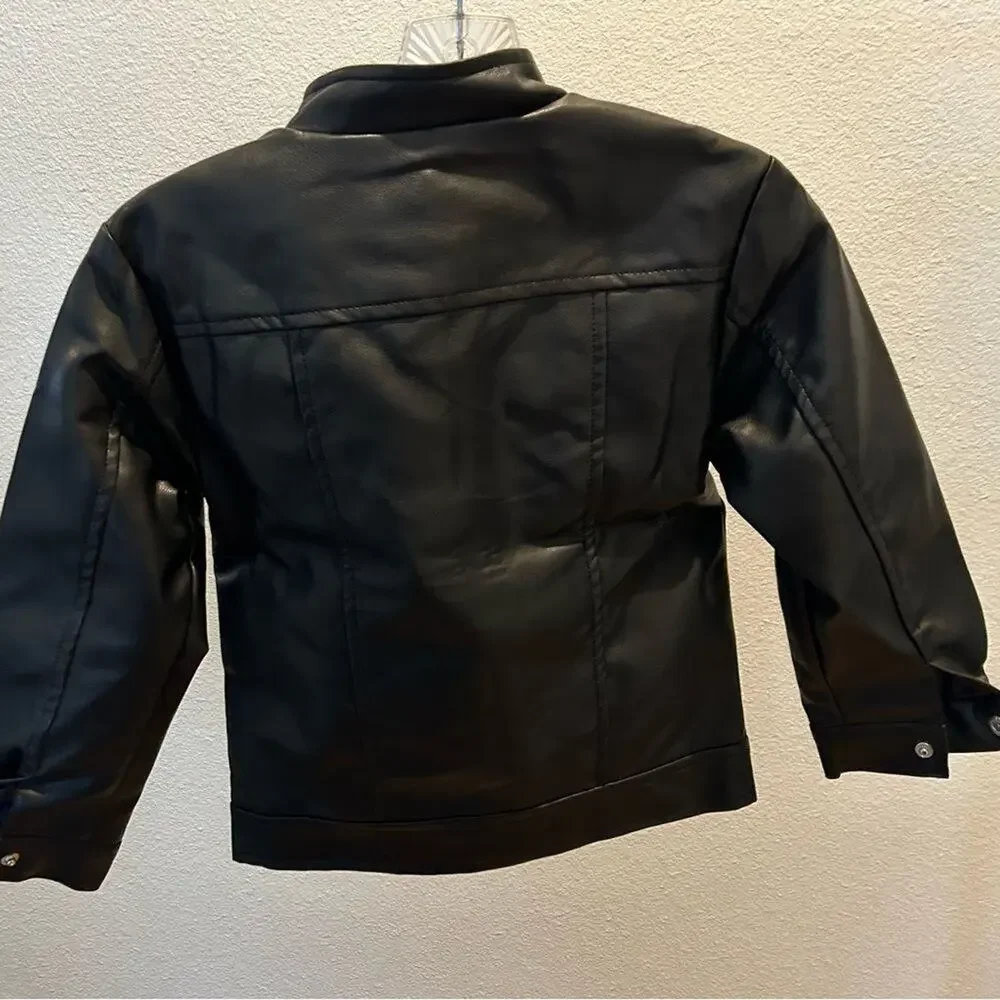 New size 7 kids boy girl pu leather jacket